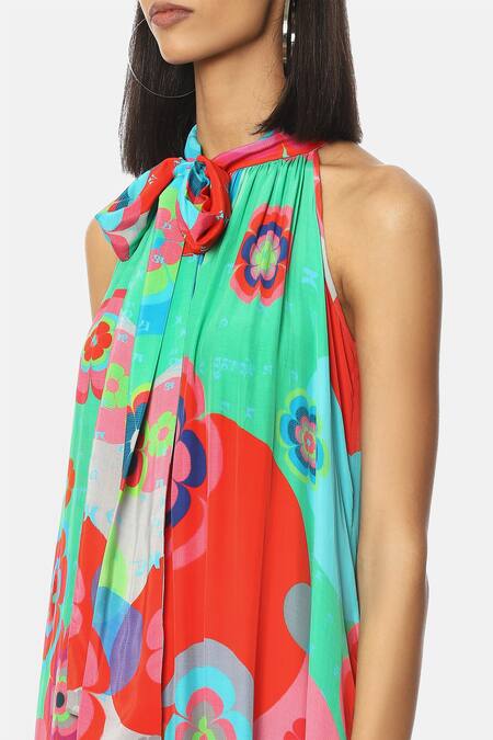Buy Satya Paul Multi Color Viscose Crepe Floral Halter Print Twist Dress Online at Aza Fashions Buy_Satya Paul_Multi Color Viscose Crepe Floral Halter Print Twist Dress _Online_at_Aza_Fashions