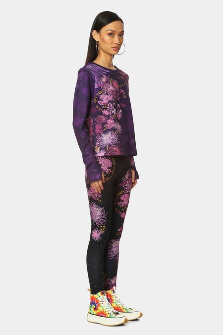 Satya Paul Purple Scuba Floral Round Bangkok Print Top Online at Aza Fashions Satya Paul_Purple Scuba Floral Round Bangkok Print Top _Online_at_Aza_Fashions