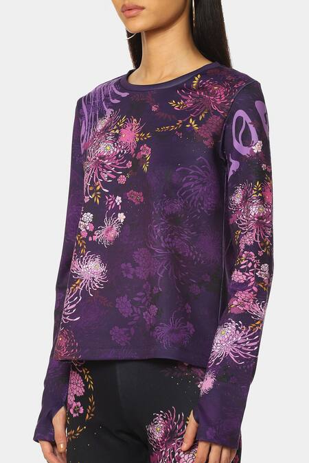 Buy Satya Paul Purple Scuba Floral Round Bangkok Print Top Online at Aza Fashions Buy_Satya Paul_Purple Scuba Floral Round Bangkok Print Top _Online_at_Aza_Fashions
