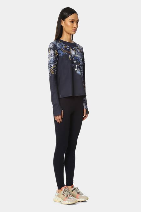 Satya Paul Blue Scuba Floral Round Malaysia Print Top Online at Aza Fashions Satya Paul_Blue Scuba Floral Round Malaysia Print Top _Online_at_Aza_Fashions