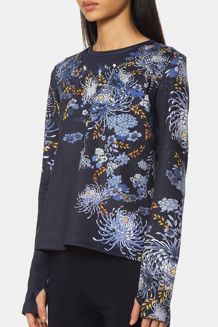 Buy Satya Paul Blue Scuba Floral Round Malaysia Print Top Online at Aza Fashions Buy_Satya Paul_Blue Scuba Floral Round Malaysia Print Top _Online_at_Aza_Fashions