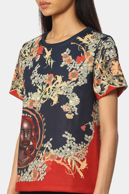 Buy_Satya Paul_Blue Scuba Printed Art Deco Round Club Top_Online_at_Aza_Fashions