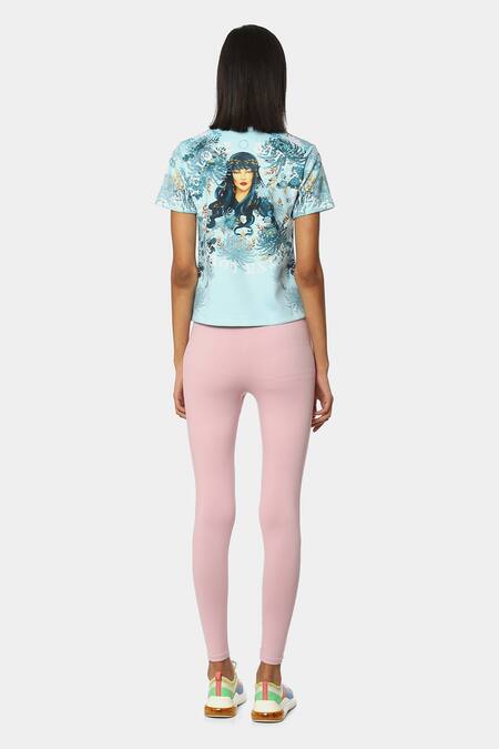 Shop Satya Paul Blue Scuba Printed Floral Round Gym Top at Aza Fashions Shop_Satya Paul_Blue Scuba Printed Floral Round Gym Top_at_Aza_Fashions