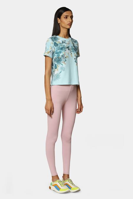 Satya Paul Blue Scuba Printed Floral Round Gym Top Online at Aza Fashions Satya Paul_Blue Scuba Printed Floral Round Gym Top_Online_at_Aza_Fashions