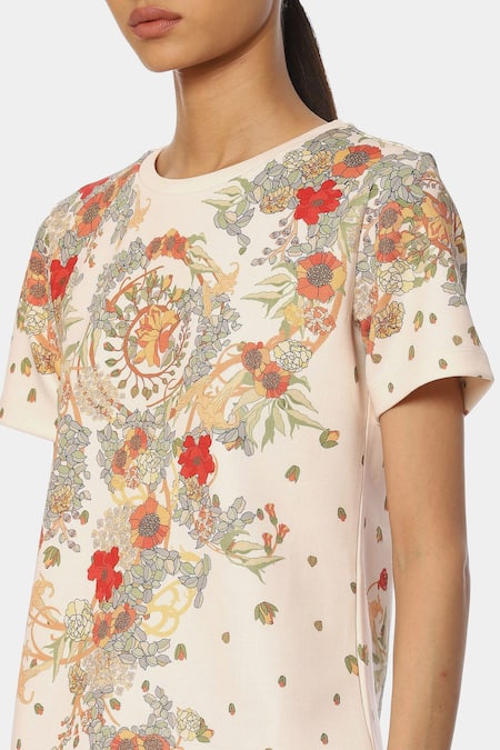 Buy_Satya Paul_Ivory Scuba Printed Art Deco Round Top_Online_at_Aza_Fashions