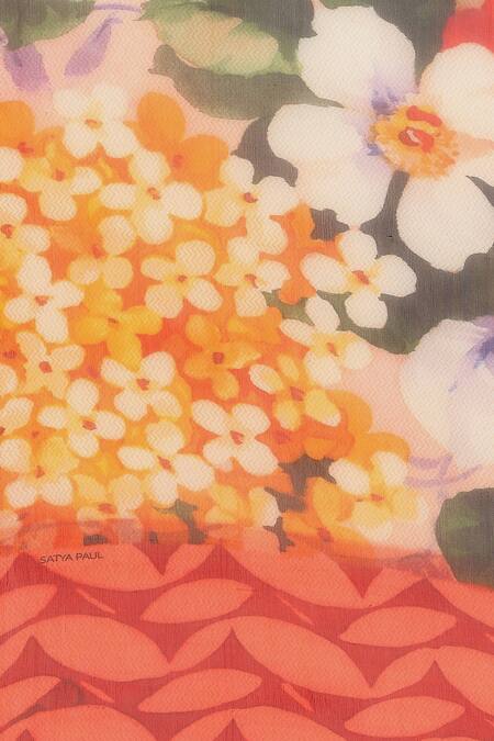 Shop_Satya Paul_Pink Chiffon Floral Print Saree_Online_at_Aza_Fashions