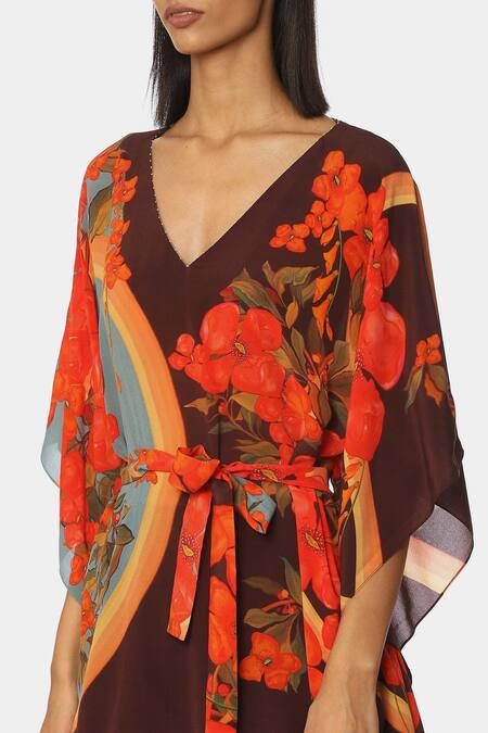 Buy Satya Paul Green Crepe Floral V Neck Alibaug Printed Kaftan Top Online at Aza Fashions Buy_Satya Paul_Green Crepe Floral V Neck Alibaug Printed Kaftan Top _Online_at_Aza_Fashions