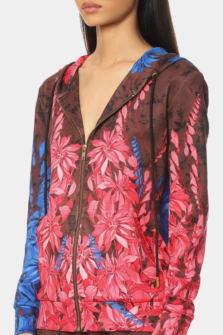 Buy Satya Paul Multi Color Scuba Floral V Neck Pattern Hoodie Online at Aza Fashions Buy_Satya Paul_Multi Color Scuba Floral V Neck Pattern Hoodie _Online_at_Aza_Fashions