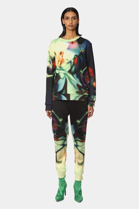 Satya Paul Multi Color Scuba Printed Abstract Round The Flight Sweatshirt