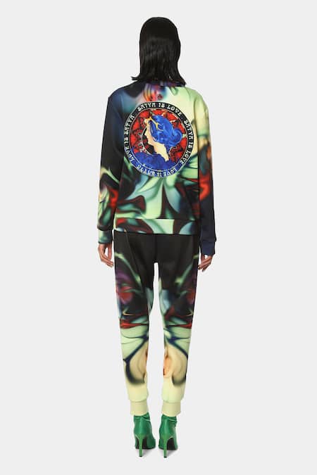 Shop_Satya Paul_Multi Color Scuba Abstract Round The Flight Printed Sweatshirt _at_Aza_Fashions