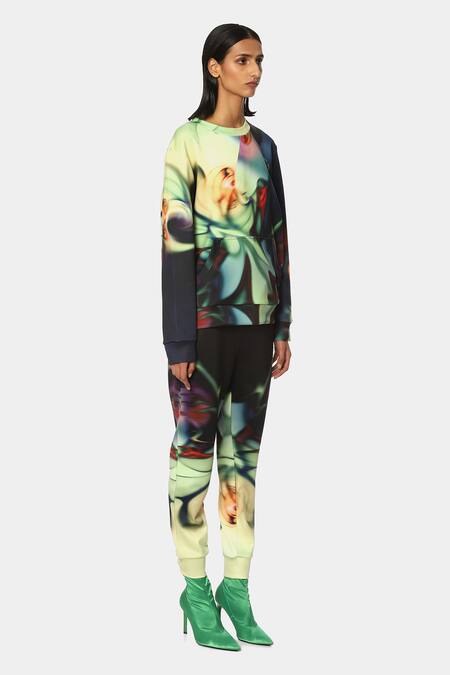Satya Paul_Multi Color Scuba Abstract Round The Flight Printed Sweatshirt _Online_at_Aza_Fashions
