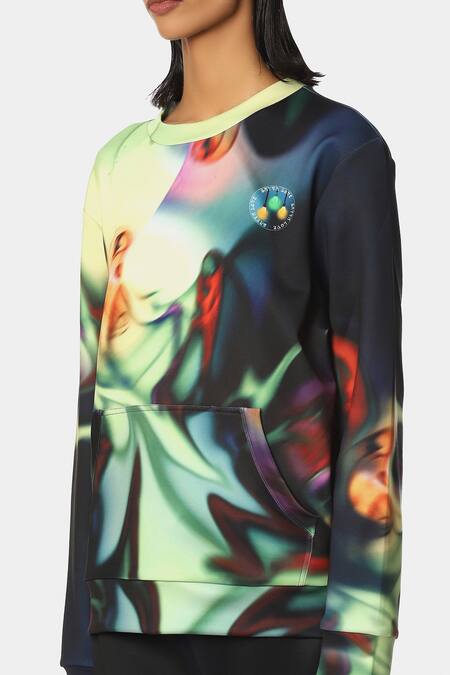 Buy_Satya Paul_Multi Color Scuba Abstract Round The Flight Printed Sweatshirt _Online_at_Aza_Fashions