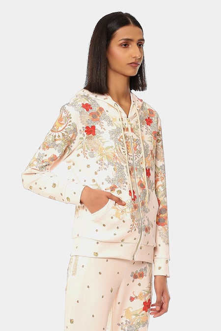 Satya Paul_Off White Scuba Floral The Adventure Printed Hoodie _Online_at_Aza_Fashions