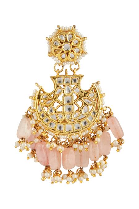 Shop_Just Shradhas_Gold Plated Pearls, Diamonds Kundan Studded Chandbalis _Online_at_Aza_Fashions