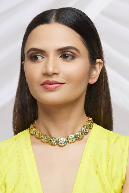 Just Shradhas_Gold Plated Kundan Embellished Choker _Online_at_Aza_Fashions