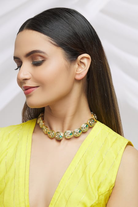 Buy_Just Shradhas_Gold Plated Kundan Embellished Choker _Online_at_Aza_Fashions