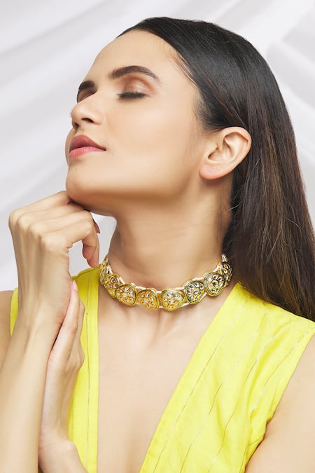 Just Shradhas_Gold Plated Kundan Studded Choker _Online_at_Aza_Fashions