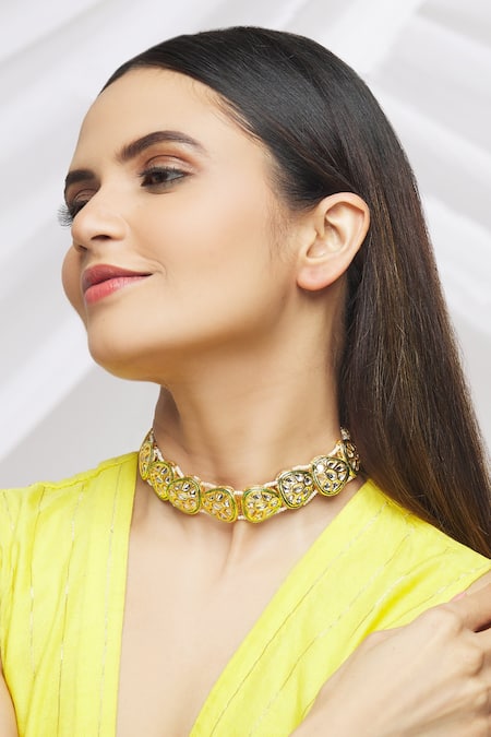 Buy_Just Shradhas_Gold Plated Kundan Studded Choker _Online_at_Aza_Fashions
