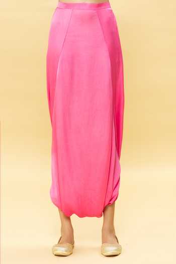 Vishwa By Pinki Sinha_Pink Dhoti-satin, Kurta-banarasi Silk Woven Floral Kurta And Dhoti Pant Set_at_Aza_Fashions