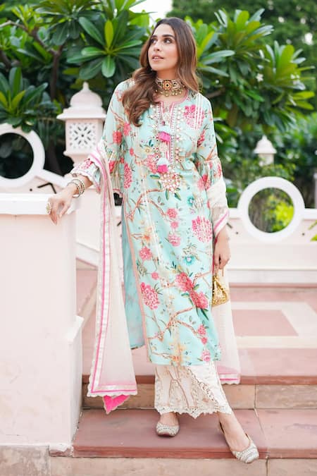 Gopi Vaid Sameesha Floral Print Kurta Palazzo Set 