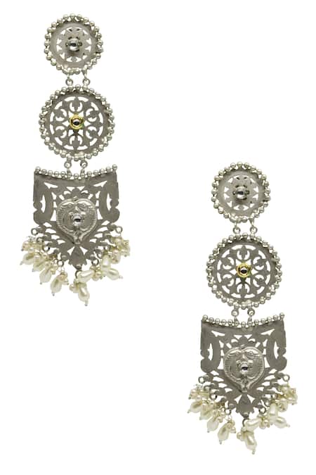 Arnimaa Silver Plated Stones Gulchandani Embellished Long Earrings