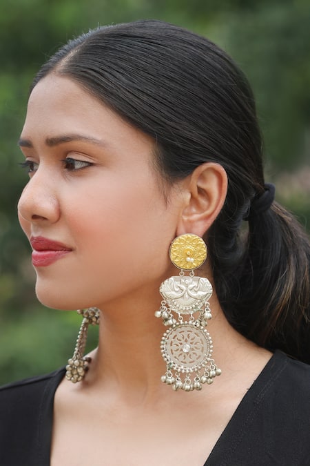 Arnimaa Chandani Peacock Carved Earrings 