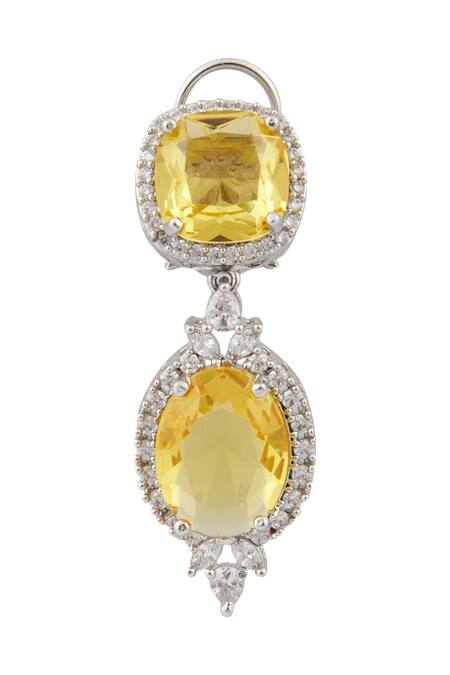 Shop_Chaotiq By Arti_Yellow Stones, Fabric Flowers Drop Earrings_Online_at_Aza_Fashions