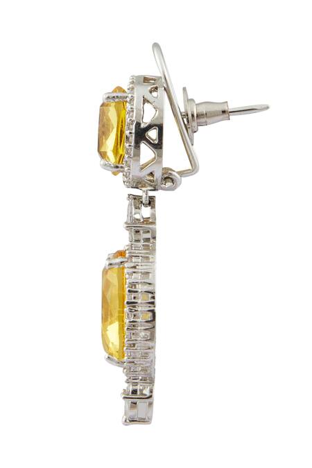 Chaotiq By Arti_Yellow Stones, Fabric Flowers Drop Earrings_at_Aza_Fashions