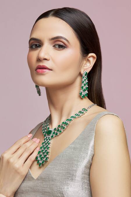 2 Layer Emerald Green Polki Necklace Set – khandelwaljewellers