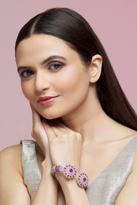 Buy_Chaotiq By Arti_Silver Plated Crystals, Diamonds Floral American Bracelet_Online_at_Aza_Fashions