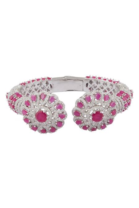 Chaotiq By Arti_Silver Plated Crystals, Diamonds Floral American Bracelet_at_Aza_Fashions
