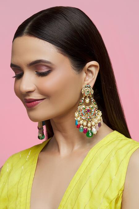Kiara_Multi Color Crystals, Pearls Kundan Embellished Chandbalis_Online_at_Aza_Fashions