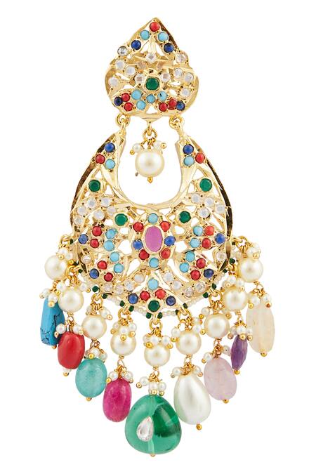 Buy_Kiara_Multi Color Crystals, Pearls Kundan Embellished Chandbalis