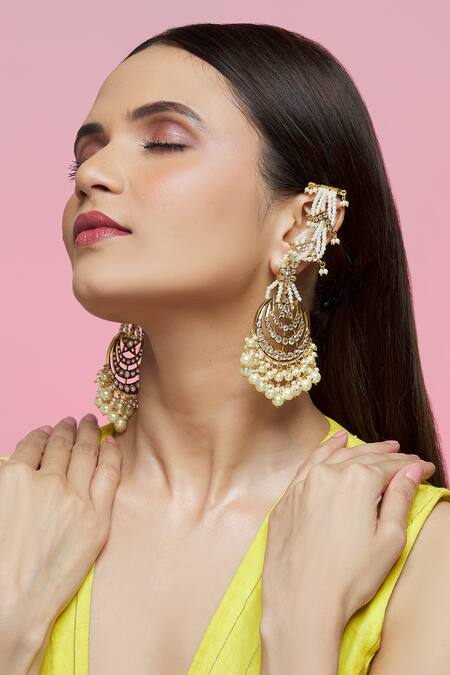 Kiara Gold Plated Crystals, Pearls Embellished Chandbalis Online at Aza Fashions Kiara_Gold Plated Crystals, Pearls Embellished Chandbalis_Online_at_Aza_Fashions