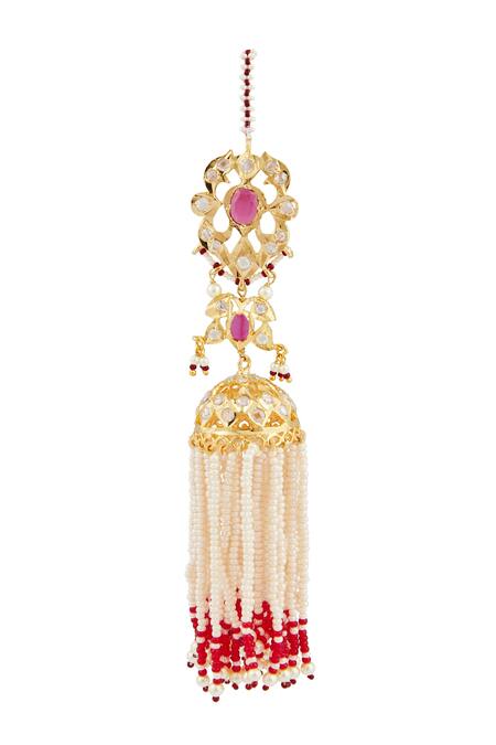 Buy_Kiara_Red Diamonds, Stones, Pearls Kundan Embellished Jhumkas