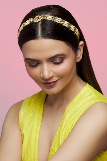 Kiara Gold Plated Crystal Embellished Mathapatti Online at Aza Fashions Kiara_Gold Plated Crystal Embellished Mathapatti_Online_at_Aza_Fashions