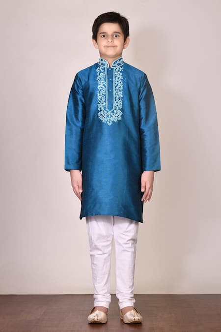 Buy_Arihant Rai Sinha_Blue Silk Embroidery Kurta Set _Online_at_Aza_Fashions