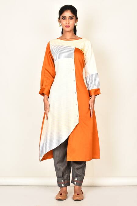 Buy_Naintara Bajaj_Yellow Colorblock Kurta And Pant Set_Online_at_Aza_Fashions