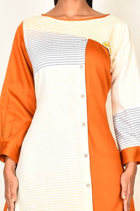 Shop_Naintara Bajaj_Yellow Colorblock Kurta And Pant Set_Online_at_Aza_Fashions