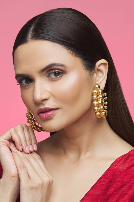 Khushi Jewels_Gold Plated Beads Hoops _Online_at_Aza_Fashions
