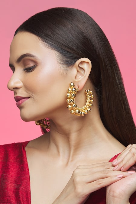Buy_Khushi Jewels_Gold Plated Beads Hoops _Online_at_Aza_Fashions