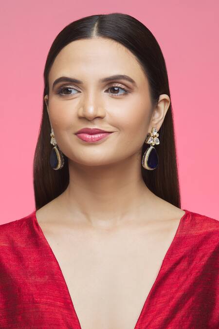 Khushi Jewels_Blue Diamonds, Stones Embellished Dangler Earrings _Online_at_Aza_Fashions