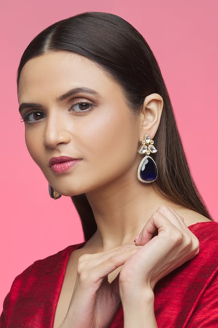 Buy_Khushi Jewels_Blue Diamonds, Stones Embellished Dangler Earrings _Online_at_Aza_Fashions
