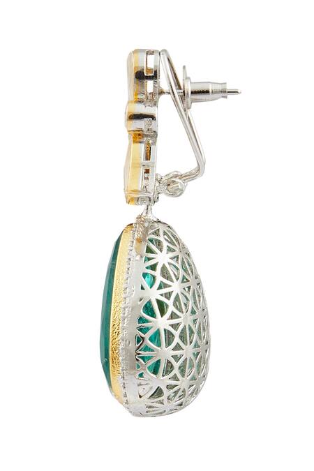 Buy_Khushi Jewels_Green Stones, Diamonds Embellished Dangler Earrings _Online_at_Aza_Fashions