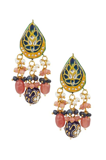 Shop_Khushi Jewels_Grey Beads, Metallic Thread Meenakari Work Necklace Set _Online_at_Aza_Fashions