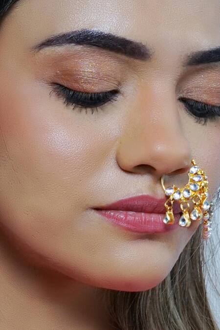 Namasya Gold Plated Pearls Kundan Carved Nose Ring Online at Aza Fashions Namasya_Gold Plated Pearls Kundan Carved Nose Ring _Online_at_Aza_Fashions
