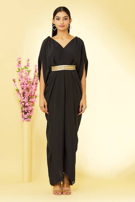 Megha Garg Black Pure Crepe V Neck Jumpsuit at Aza Fashions Megha Garg_Black Pure Crepe V Neck Jumpsuit _at_Aza_Fashions