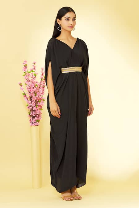 Megha Garg Black Pure Crepe V Neck Jumpsuit Online at Aza Fashions Megha Garg_Black Pure Crepe V Neck Jumpsuit _Online_at_Aza_Fashions
