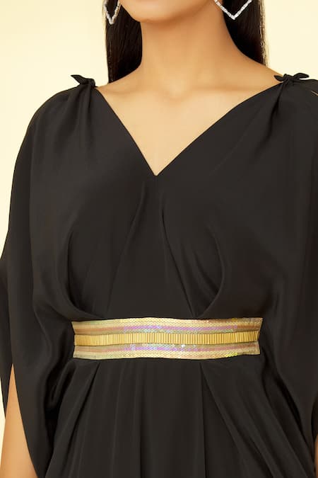 Buy Megha Garg Black Pure Crepe V Neck Jumpsuit Online at Aza Fashions Buy_Megha Garg_Black Pure Crepe V Neck Jumpsuit _Online_at_Aza_Fashions