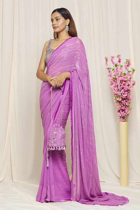 Buy Yoshita Couture Purple Satin, Shantoon, Bag- Georgette, Blouse - Jessica Linear Embroidered Online at Aza Fashions Buy_Yoshita Couture_Purple Satin, Shantoon, Bag- Georgette, Blouse - Jessica Linear Embroidered _Online_at_Aza_Fashions